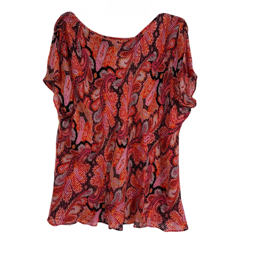 Talbots Blouse Size 22W Silk Paisley Split Flutter Sleeve Scoop Neck Airy